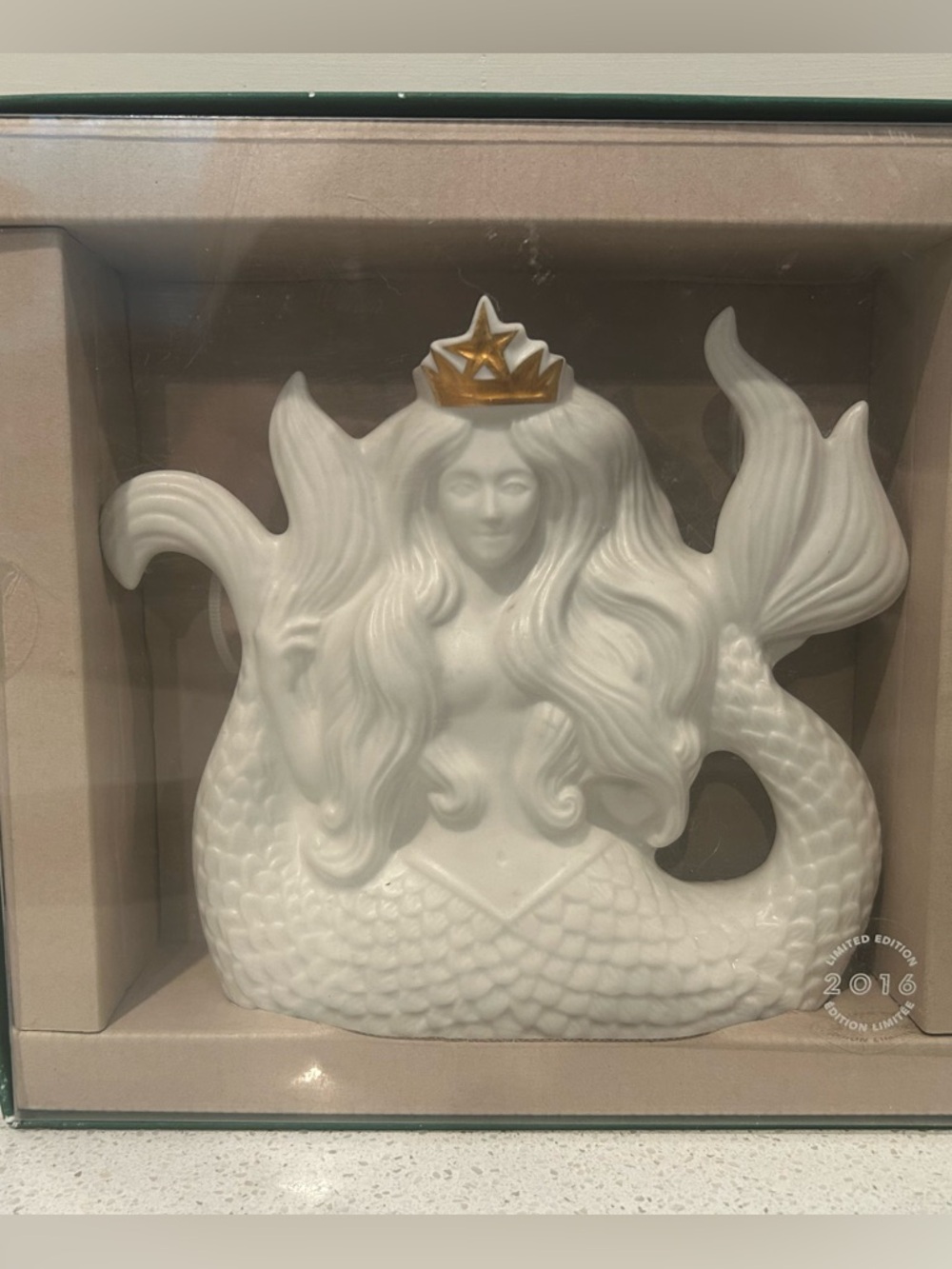 Starbucks Siren Ceramic White Mermaid Figurine with Gold Crown - Home Accent